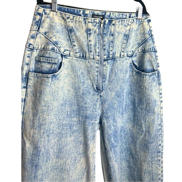 PLT PrettyLittleThing Acid Wash Seam Detail Corset Waist Jeans Size 12 - Picture 3 of 10